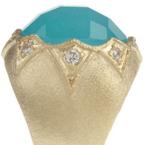 Rivka Friedman 18K Gold Clad Caribbean Blue Quartzite Bold Round Faceted Ring - Picture 4 of 12